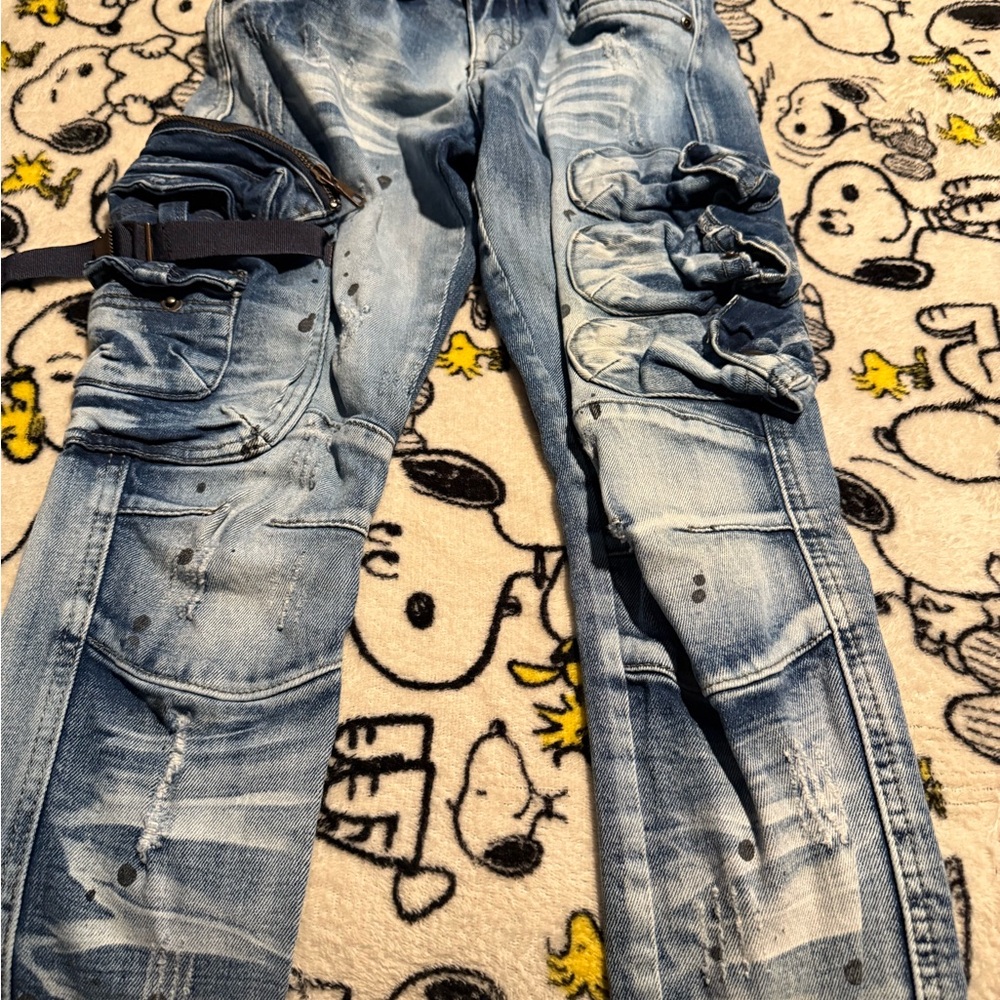 Vintage Express Distressed Blue Cargo Jeans